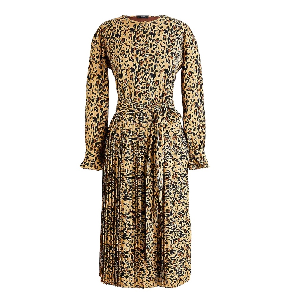 J. Crew Women's Long-Sleeve Pleated Dress in Leopard